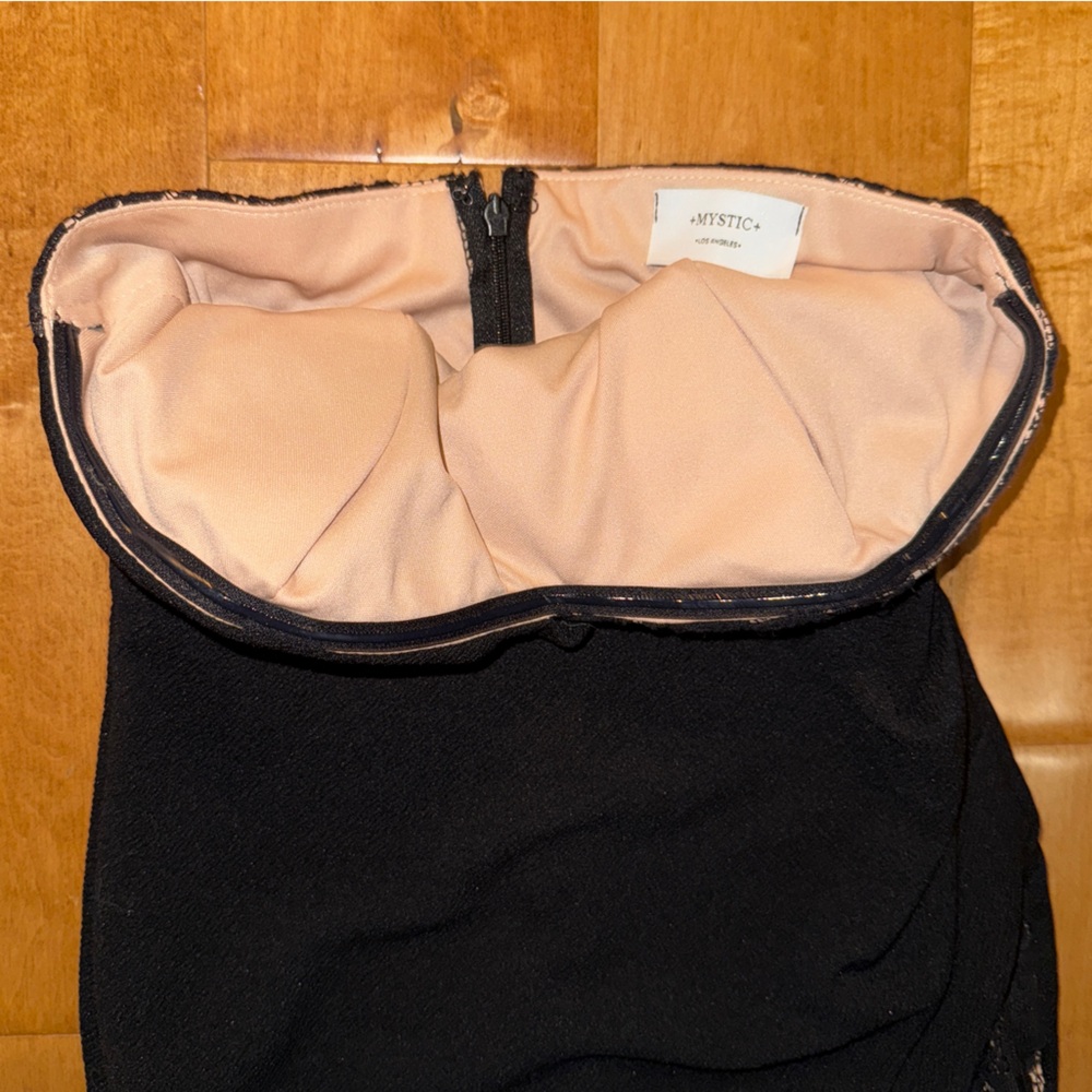 Mystic Los Angeles Black and Cream with Lace Strapless Mini Dress - Picture 6 of 8